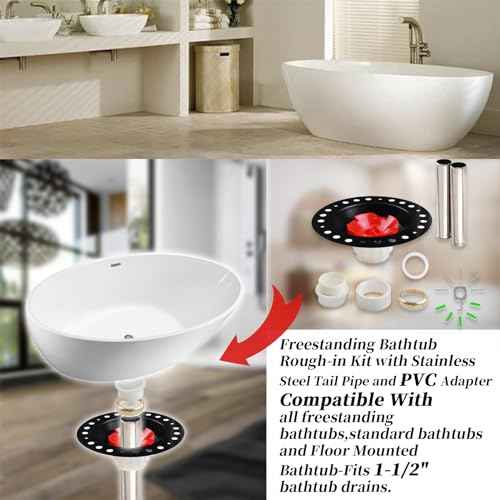 Freestanding Bathtub Rough-in Kit with Stainless Steel Tail Pipe and PVC Adapter Compatible With all freestanding bathtubs,standard bathtubs and Floor Mounted Bathtub-Fit 1-1/2" bathtub drains