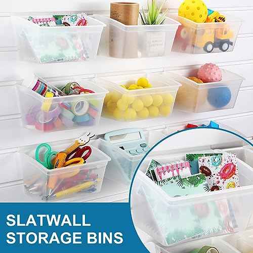 Mifoci 12 Pcs Storage Bins for PVC Slatwall Plastic Bin with Stickers Pens Slatwall Accessories for Organizing Hardware Craft Storage Tool Organizer Garage Craft Room Tool Shed(Clear)