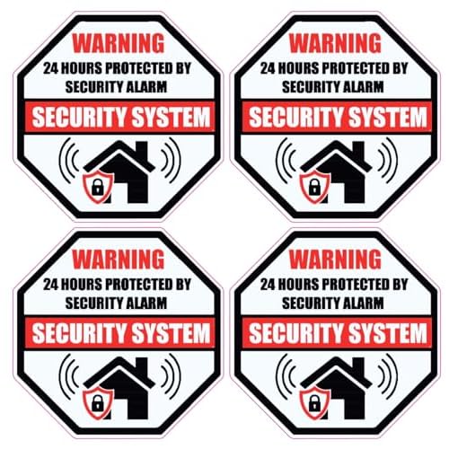 (Pack of 4) - 24 Hour Protected by Security Burglar Alarm System Outdoor/Indoor Vinyl Sticker for Glass Windows |Doors|Any Smooth Surface |Size: 3.5" X 3.5" Each
