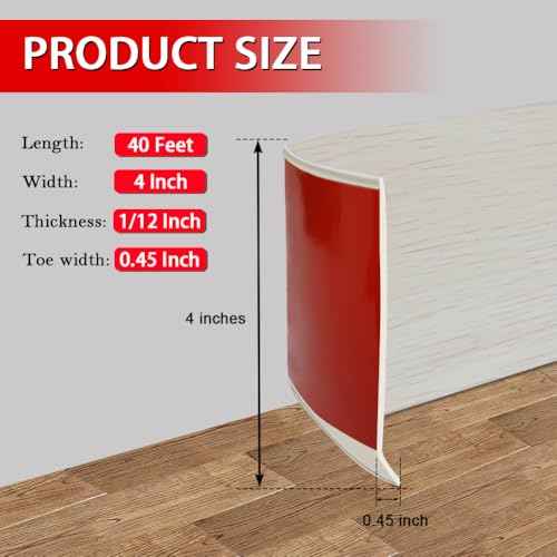 Vinyl Wall Base Baseboard Molding Trim 4" Flexible Self Adhesive Rubber Wall Base Moulding Trim Peel and Stick Design, 4 Inch x 40 Feet, Beige Wood Grain