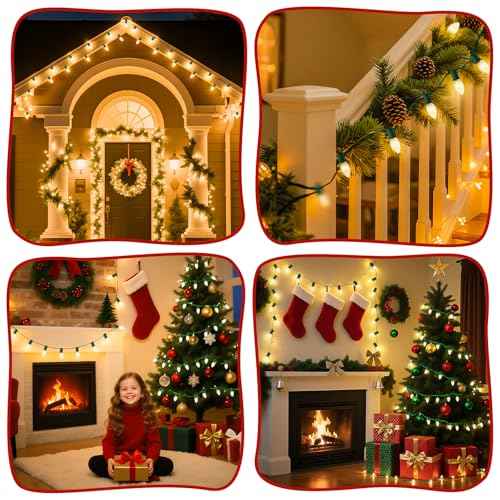 Minetom C9 Clear Christmas String Lights, 50FT 50 Bulbs Bright & Warm Outdoor Christmas Lights, Long Life C9 String Lights for Tree Patio Gazebo Wreath, Green Wire