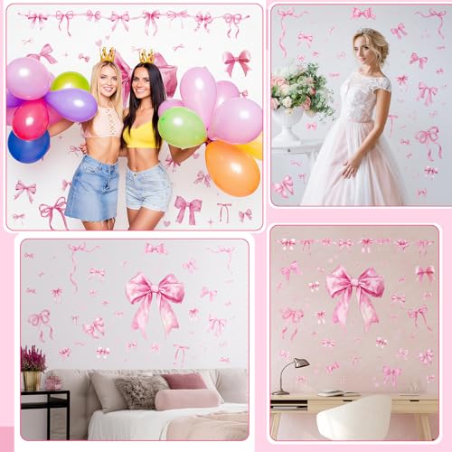 Pink Bow Wall Decal Stickers Christmas Decorations Stickers Removable Christmas Decorations Indoor Home Decor for Room Nursery School Restaurant Cafe Door Window Party