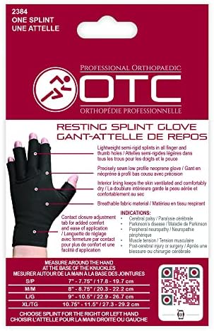 OTC Resting Splint Glove, 5 Finger Semi-Rigid Splints, Open Tips, Black, Right Hand, X-Large