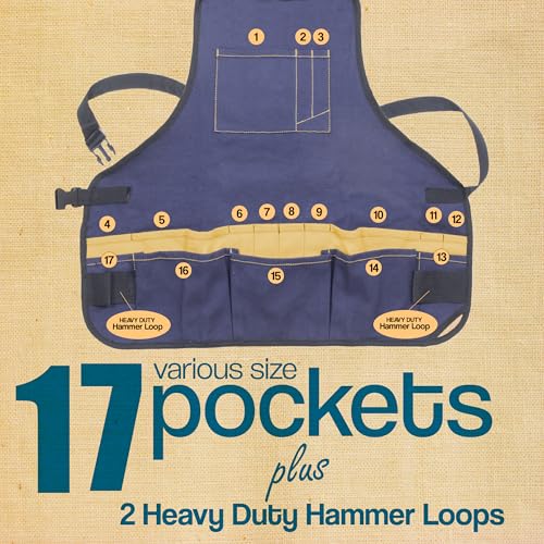 Woodworking Apron For Men with Extra Wide Comfort Fit Shoulder Straps | Quick Release Buckle | 17 Pockets | Duck Cotton Woodworking Carpenter Apron for Men