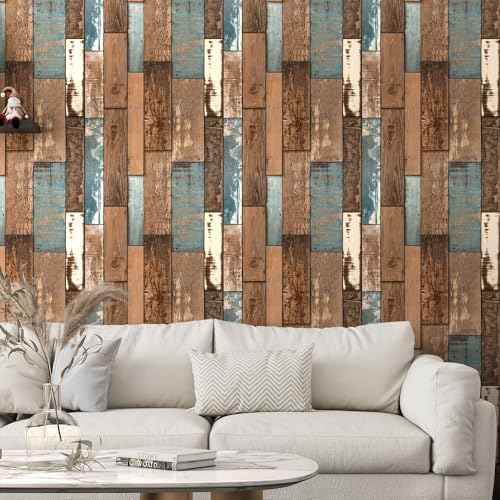 Blue Brown Wood Wallpaper Vintage 17.7"¡¿78.8"Wood Grain Contact Paper Peel and Stick Wallpaper Self Adhesive Removable Wall Paper Wood Contact Paper for Cabinets Furniture Vinyl Waterproof Film