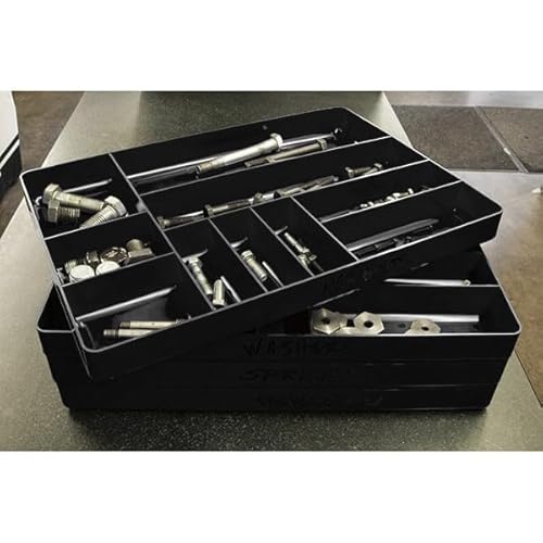 Ernst Manufacturing 2 Pack of 10 Compartment Trays For Toolbox Drawer Organization, Stackable, Sturdy, Fuel and Solvent Resistant, Thick Plastic - Black - Made in the USA
