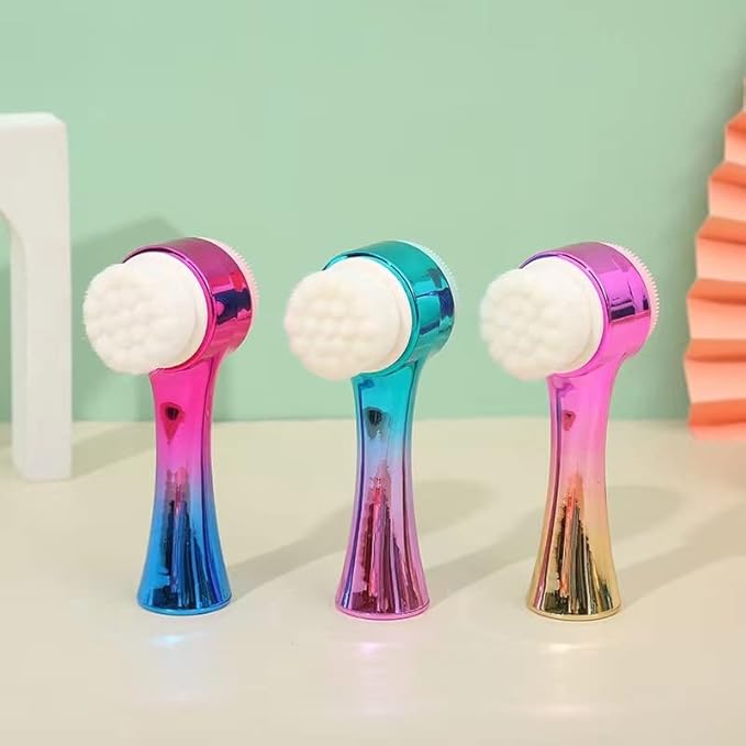 Facial Cleansing Brush 2 in 1Double-Sided Facial Cleaning Brush with Soft Bristles for Deep Pore Exfoliation, Wash Makeup, Massaging (Gold)