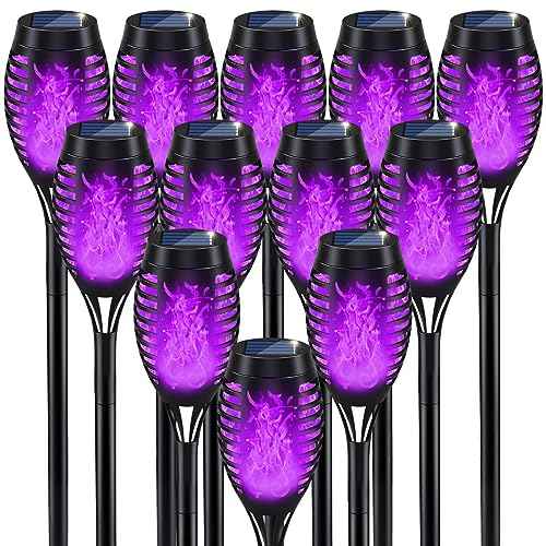 12Pack Halloween Yard Decorations, Purple Solar Halloween Lights for Outside Decor, LED Solar Flame Lights Outdoor for Yard Decorations, Waterproof Luces Solares Outdoor Decor for Patio Garden Pathway