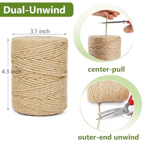 Leecogo 3mm 6Ply Jute Twine, 328 Feet,Heavy Duty for Garden, Crafts, Rustic Decor