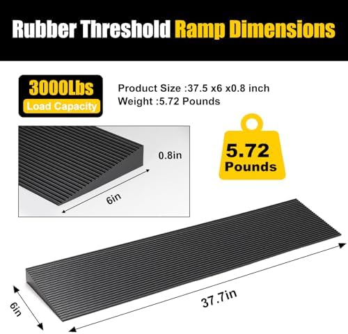 0.8 Rise Ordorless Threshold Ramp Doorway Curb Ramp｜ 3000LBS Capacity Mobility Door Ramps for Home Steps｜Anti-Slip Wheel Chair Ramp for Bike, Scooter, Bathroom，Sweeper（0.8'Rise）