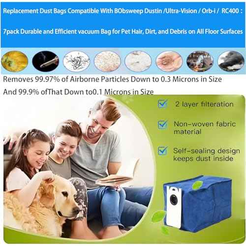 Replacement Dust Bags Compatible With BObsweep Dustin/Ultra-Vision/Orb-i / RC400 £º7 pack Durable and Efficient vacuum Bag for Pet Hair, Dirt, and Debris on All Floor Surfaces