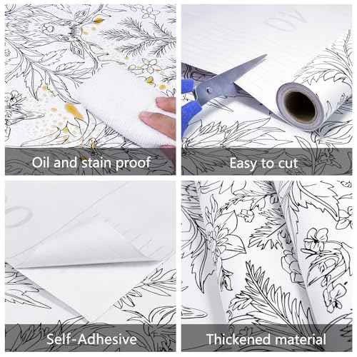 Black and White Deer Wallpaper 17.3"¡¿120" Nature Plant Peel and Stick Wallpaper Contact Paper Removable Self Adhesive Vinyl Wall Paper for Bedroom Living Room Cabinet