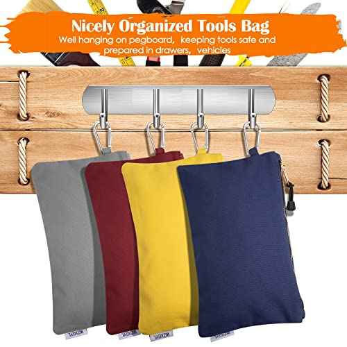 Canvas Tool Pouch Zipper Bags,16OZ(A) Utility Bags Heavy Duty Tools Pouch with Carabiner, 12 * 7 Inch Multipurpose Durable Storage Organizer Tote,6 Pack