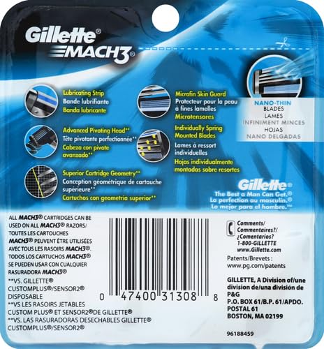 Gillette Mach3 Razor Refills for Men, 10 Razor Blade Refills, (Pack of 2)