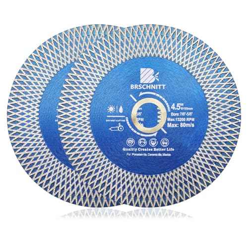 Diamond Porcelain Tile Saw Blade - BRSCHNITT 2pcs 4.5" Super Thin Diamond Cutting Grinding Disc with X Teeth Arbor 7/8¡°-5/8¡° for Ceramic Tiles,Granite,Marble Angle Grinder Circle Saw Blade