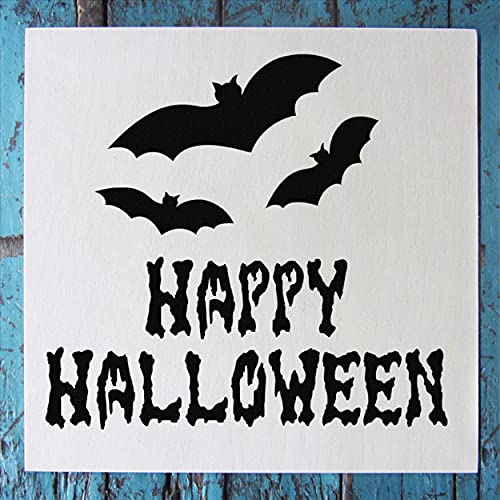 Stencil1 Happy Halloween Stencil - Pumpkin Carving Reusable Stencils for Painting Decorating Decor on Walls, Fabric & Furniture Art Craft 5.75" x 6"