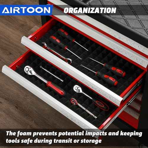 AIRTOON 4PCS Trap Mat Universal Tool Drawer Liners, Heavy Duty Toolbox Drawer Liners, Rolling Tool Chest Liner Foam, Non-Slip Organizer Liner for Toolbox, Cart, Work Bench, 23.62 x 15.75 Inches