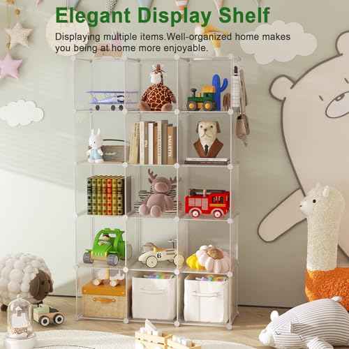 C&AHOME Cube Storage Organizer, 16-Cube Shelves Units, Plastic Storage Cubes, DIY Closet Organizer, Modular Closet Storage Shelf Ideal for Home, 48.4" L ¡¿ 12.4" W ¡¿ 48.4" H Transparent Twill UPCS16T