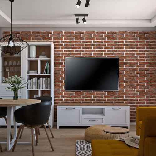 Commomy 3D Brick Wall Panels Peel and Stick - 12 pcs of 22.8" x 11.8" - Thin & UrltraLight Red Brick Wallpaper Stick on Tile for Kitchen, Bedroom, Living Room,TV Background,RV(Covers 22.48 sq.ft)
