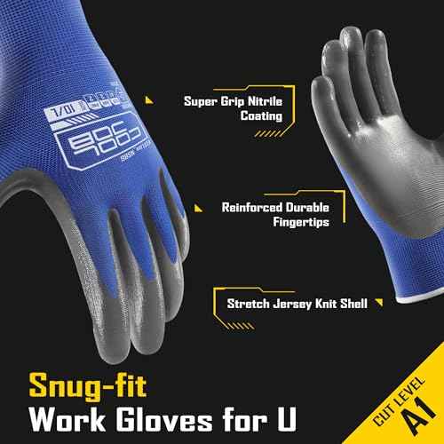 COOLJOB 20 Pairs Nitrile Dipped Safety Work Gloves with Grip, Non-slip Rubber Coated Bulk Garden Gloves for Men, Heavy-duty Oil Resistant for Truck Driver, Warehouse Box Handler, Large, Gray Blue