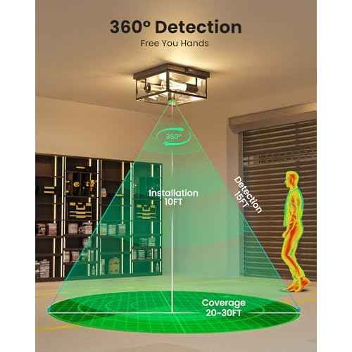 Outdoor Ceiling Light with Motion Sensor, Flush Mount Porch Light, Exterior Light Fixture with Clear Glass, Dusk to Dawn 2-Light Fixture for Patio,Porch (12 in)