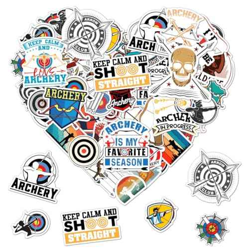 50 Pack Pcs Archery Stickers for Water Bottles Waterproof Vinyl Laptop Luggage Scrapbooking Funny Sports Sticker Packs Set Bulk Adults Teens Students Boys Aesthetic Small Decals