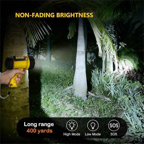 Rechargeable Spotlight Flashlight 200,000 Lumen LED, IP67 Waterproof 12 Hours Long Running Spot Light, Impact Resistant Handheld Spotlight with Detachable Red Lens