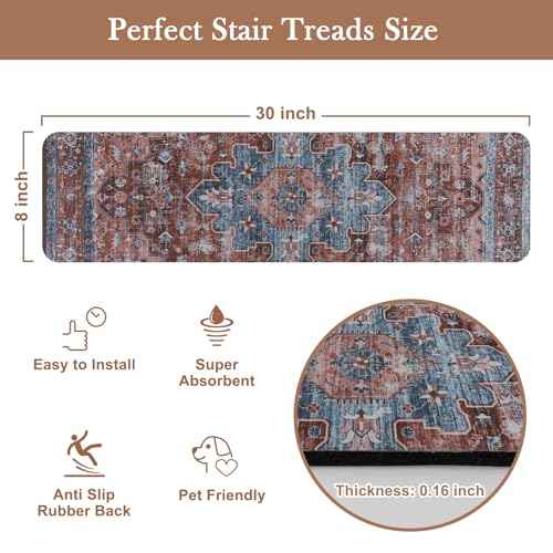 OJIA Non-Slip Stair Treads for Wooden Steps 15PCS, 30"X8" Indoor Stair Runners Slip Resistant Stair Rugs Safety Mats for Dogs, Kids & Elders, Rubber Backed Carpet Stair Treads Stair Covers