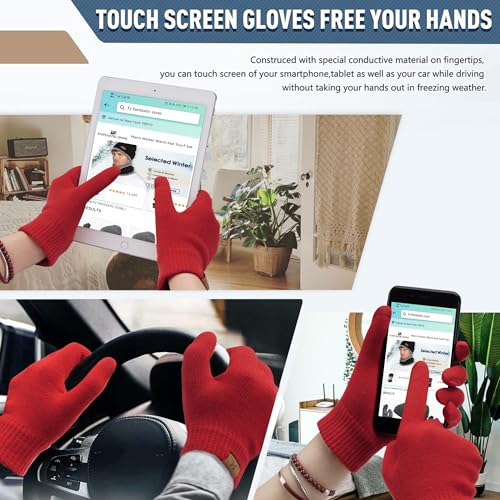 Winter Beanie Hat Scarf Touchscreen Gloves Set for Men and Women, Beanie Gloves Neck Warmer Set with Warm Knit Fleece Lined