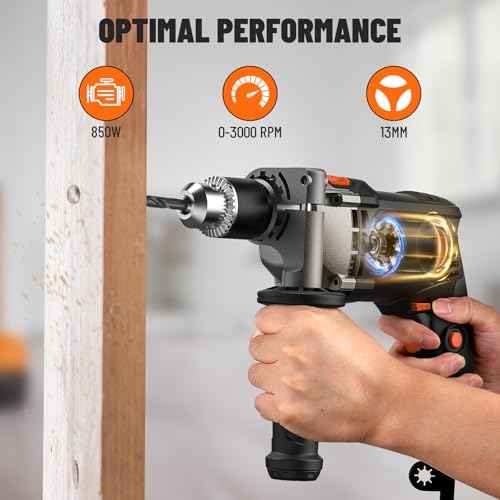 DOVAMAN PHD03B 7.5A Corded Hammer Drill, 1/2'' Impact Drill with Variable Speed 0?3000RPM, Metal Chuck, 2 Modes for Concrete, Wood, Metal ? Includes Bits & Carrying Case