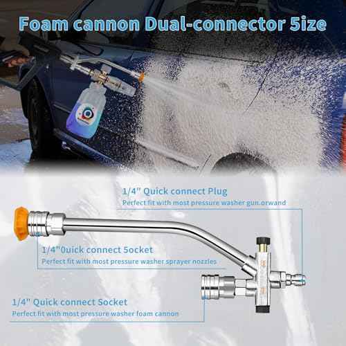Foam Cannon with Dual Connector, Balabulala Dual Connector Foam Cannon with 5000PSI Pressure Washer Gun,7 Nozzles, 1/4" Quick Connect