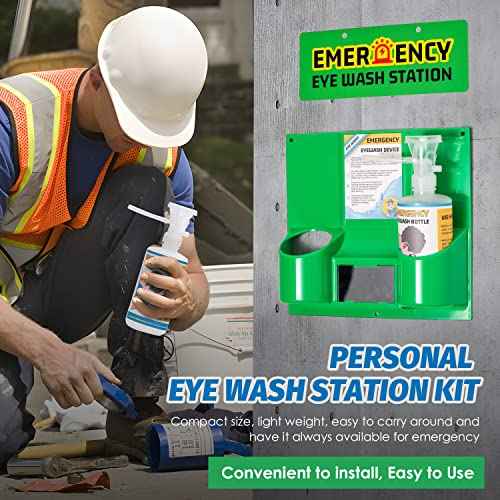 Eye Wash Station Portable Eye Wash Kit for Emergency, Emergency Eye Wash Station with Two Bottles of 16 Ounce, Wall Mount Eyewash kit with Mirror & Emergency Sign, Personal Use, No Liquid