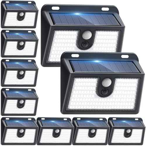 [10 Packs] Solar Motion Sensor Outdoor Lights, Super Bright Solar Lights Outdoor Waterproof, 3 Lighting Modes Security Wall Light for Outside Walking Dog Fence Backyard Deck Garden Door Step Garage
