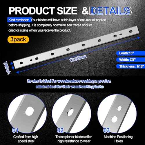 Planer Folding Table with 3 Pack 13-inch Planer Blades Heat Treated Replacement Knives Compatible with Dewalt Dw735 Dw735x Provides Additional 9 Inch Support on Each Side of The Dw735