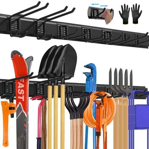 48'' All-Metal Garage Tool Organizer Wall Mount ? Heavy-Duty Tool Rack Holds 450 lbs, Adjustable Hooks for Garage, Yard, and Garden Equipment