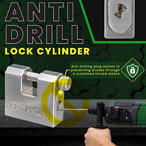 Britanium¢ç BRX66 Heavy Duty Container Padlock?with 5?Keys ? 10mm Cut Resistant Shackle, Anti Drill Brass Cylinder | High Security Lock for Shipping Container, Garage, Shed, Gate