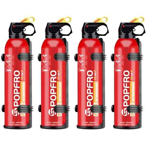 Portable Fire Extinguisher | 4-in-1 Small Fire Extinguisher for Home, Garage, Kitchen, Car | For Electric, Textile and Grease Fires | Non-Toxic, Easy Clean | Wall Mount Incl (4 pack)