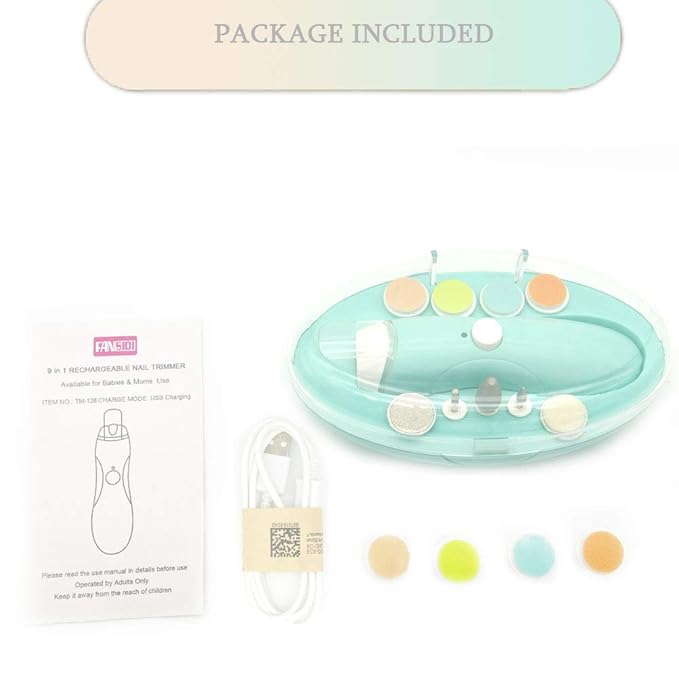 Fansidi Rechargeable Baby Nail Trimmer with 8100RPM Motor, Stepless Speed Control, Pressure-Stop Safety, Type-C Charging, Quiet Electric Nail File for Newborns, Toddlers & Adults, Calm Care Blue