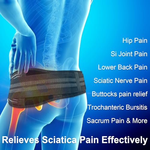 Powerful Sacroiliac Belt for Women and Men, Compression SI Joint Belt for Sciatica Nerve Relief, Hip Brace with Anti-Slip Design, Sacroiliac Hip Brace for Pelvic, Trochanteric Bursitis, Sacrum Pain
