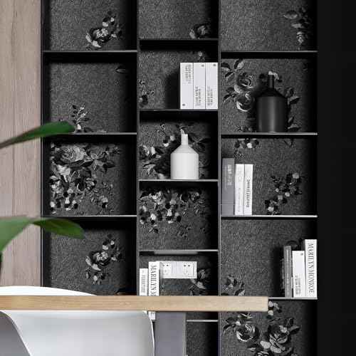 Black Wallpaper Peel and Stick Contact Paper 17.3in x 118.1in Floral Embossed Removable Wallpaper Self-Adhesive Thicken Vinyl Waterproof Flower Textured Bedroom Living Room Wall Paper