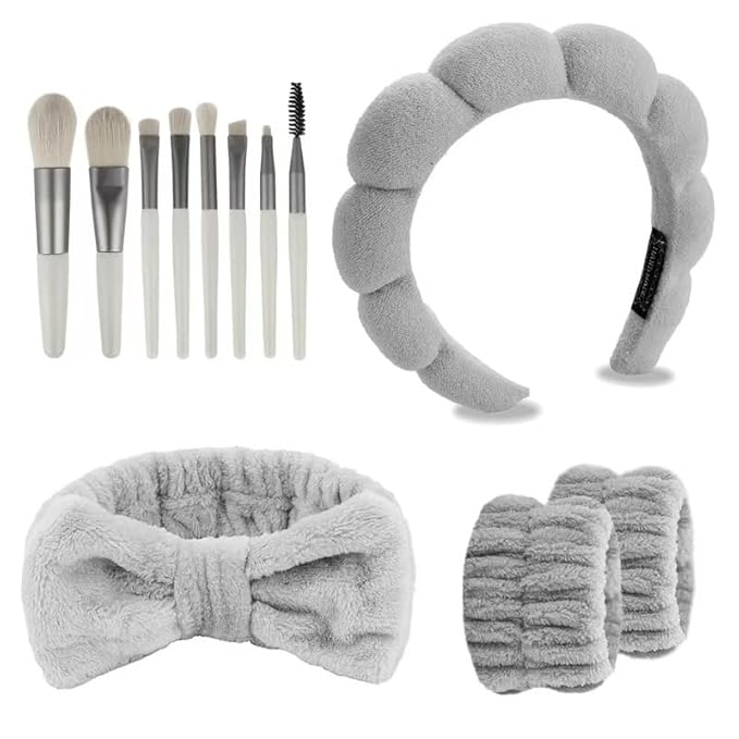 CAZYTOYZ Sponge Spa Headbands for Women Wristband Set Puffy Makeup Brush Headband Set for Washing Face Soft Towel Skin Care Head Band Cute Hair Band Shower