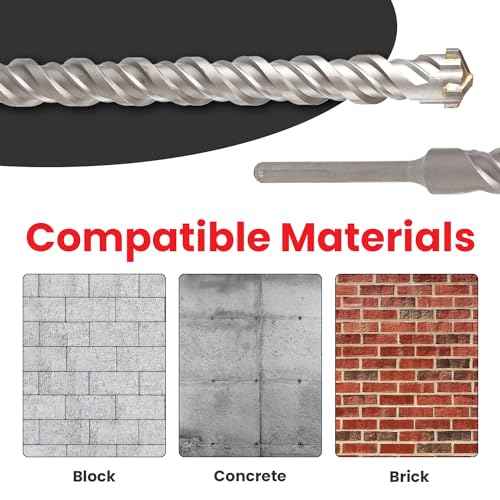 1/2 X 24 in SDS MAX Bits, Rotary Hammer, Carbide, Masonry Drill Bits for Concrete, Stone and Brick, SDS MAX Hammer Double Flute, Concrete Drill Bit