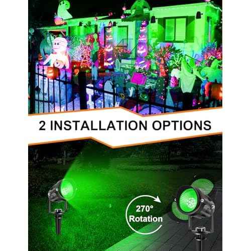 Christmas Green Landscape Lights Outdoor, 14 LED Landscape Lighting with US Plug, IP65 Waterproof Spotlights for Tree Yard Garden Pathway St. Patrick's Day Halloween Decor 4 Pack