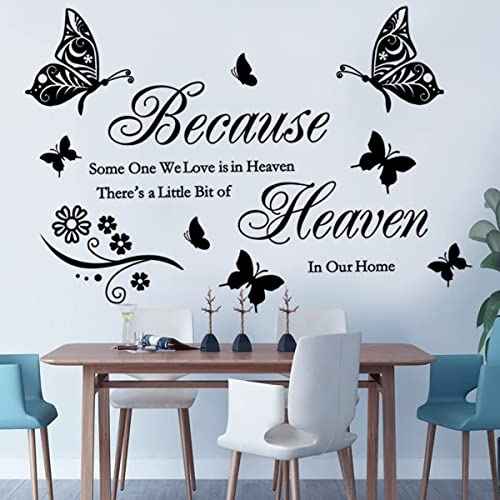 Wall Stickers Quotes Saying Wall Decals Because Someone We Love is in Heaven Decal Peel and Stick Lettering Words Wall Art Decals Vinyl Inspirational Religious Wall Sticker for Home Family Room Decor.