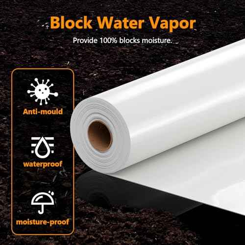 Crawl Space Vapor Barrier, 10mil Film, 10'x25', White Plastic Sheeting - Thick Plastic Sheeting, Heavy Duty Polyethylene Film, Drop Cloth Vapor Barrier Covering for Crawl Space, Garden, Basement