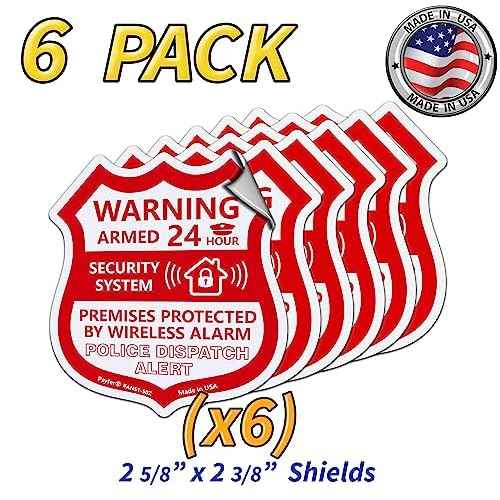 Psyfer¢ç (Fade-Free) 6 Pack - Alarm Security Outdoor UV Waterproof Window Stickers [Made in USA]