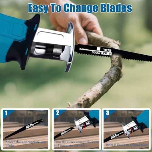 Reciprocating Saw for Makita 18V LXT Battery, One-Handed Cordless Recipro Saw 0-3000 RPM Variable Speed, Easy Blade Change, 4 Blades for Wood/Metal/PVC Cutting(No Battery)