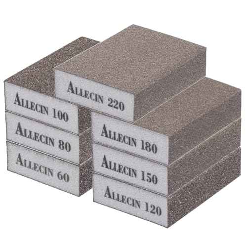 Sanding Sponge 60 80 100 120 150 180 220 Grit Reusable and Washable Wet Dry Sand Block Coarse Medium Fine Sandpaper Blocks for Wood Drywall Metal Crafts (Pack of 7 Pcs)