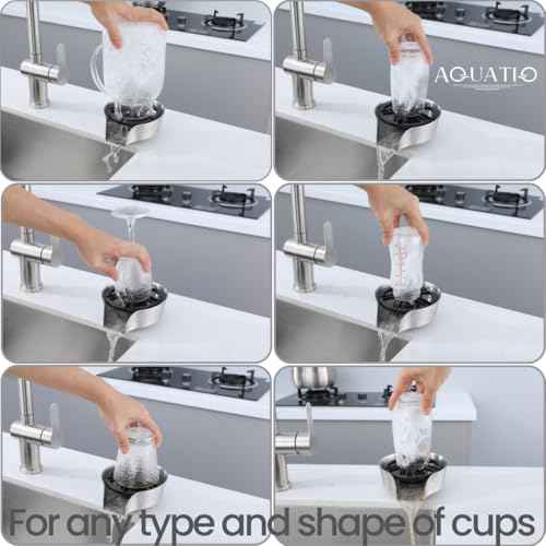 2 in1 Glass Rinser for Kitchen Sink - Stainless Steel Cup Cleaner - Counter Top Bottle Washer - Kitchen Sink Accessories - Attachements - Sink Sprayer (Nickel)