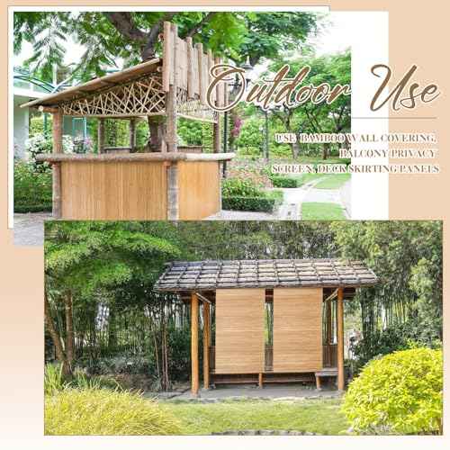Juexica 1 Pcs Natural Bamboo Wall Panel for Interior Wall 48'' x 96'' Bamboo Covering Renewable Pole Wainscoting Room Divider Decor for Bedroom Living Room Kitchen Island Office (Carbonized)